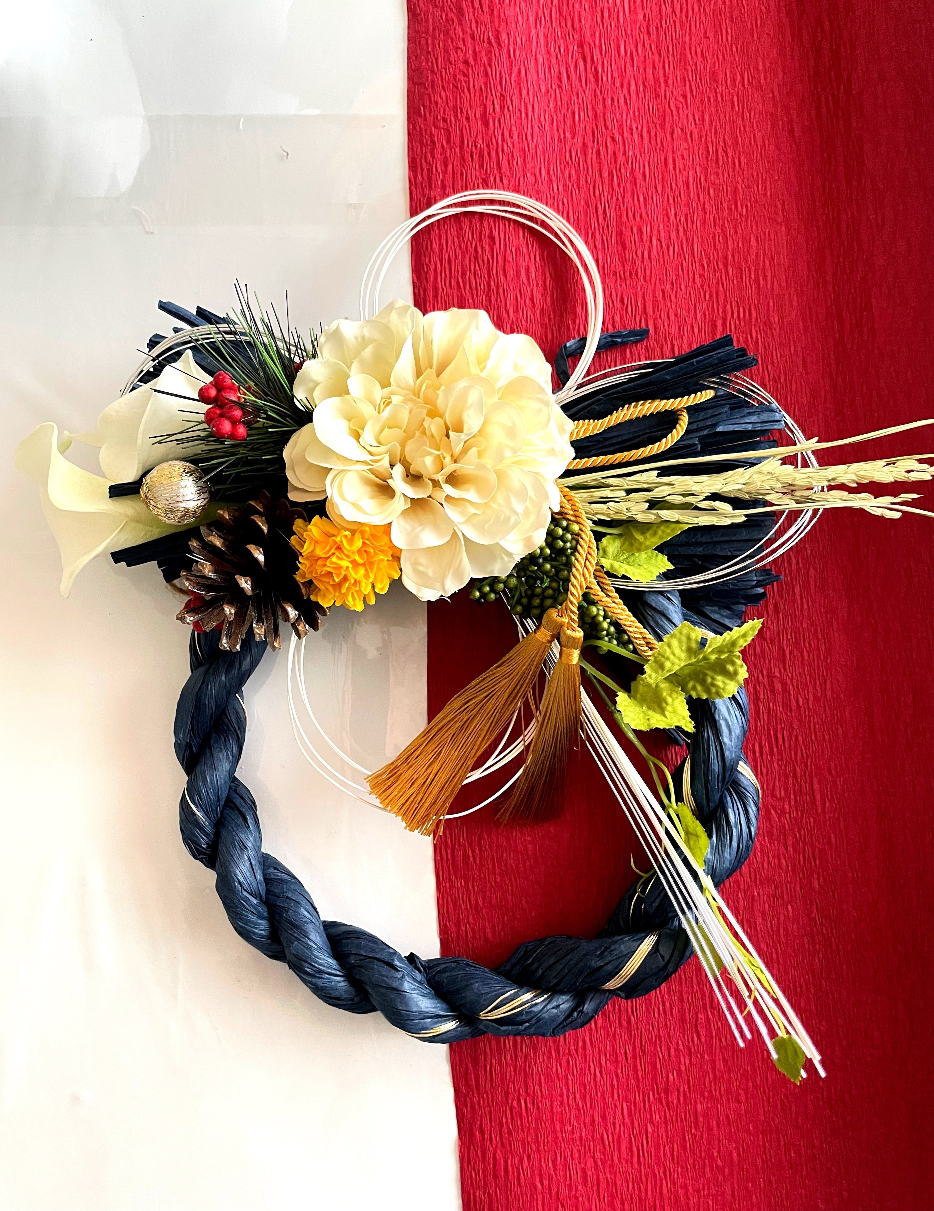 しめ縄飾りダリア椿ハンドメイド