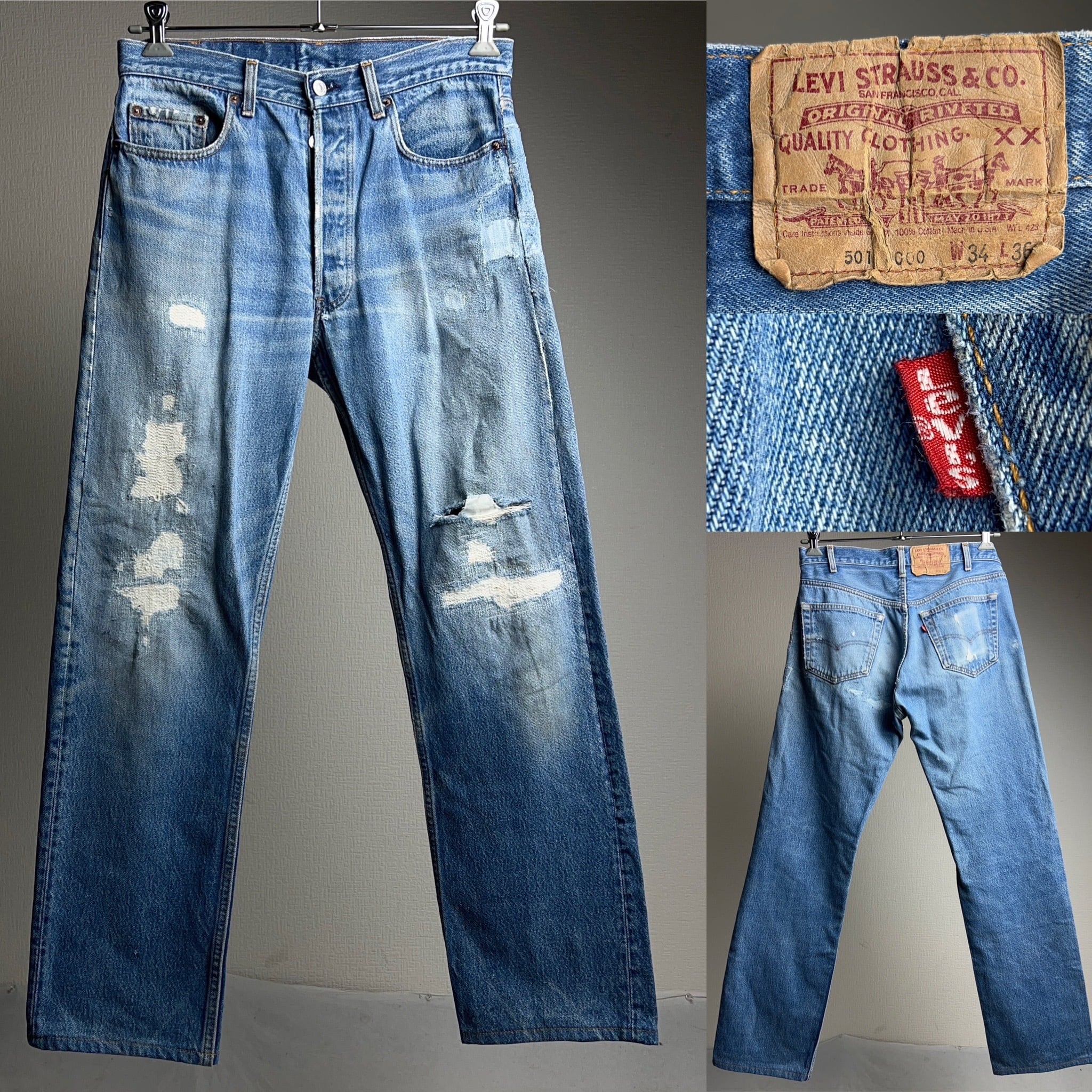 80's~ “Levi’s” 501 Damage Denim Pants W34 USA製 80年代 リーバイス ダメージデニムパンツ  リペア【0929A54】【送料無料】