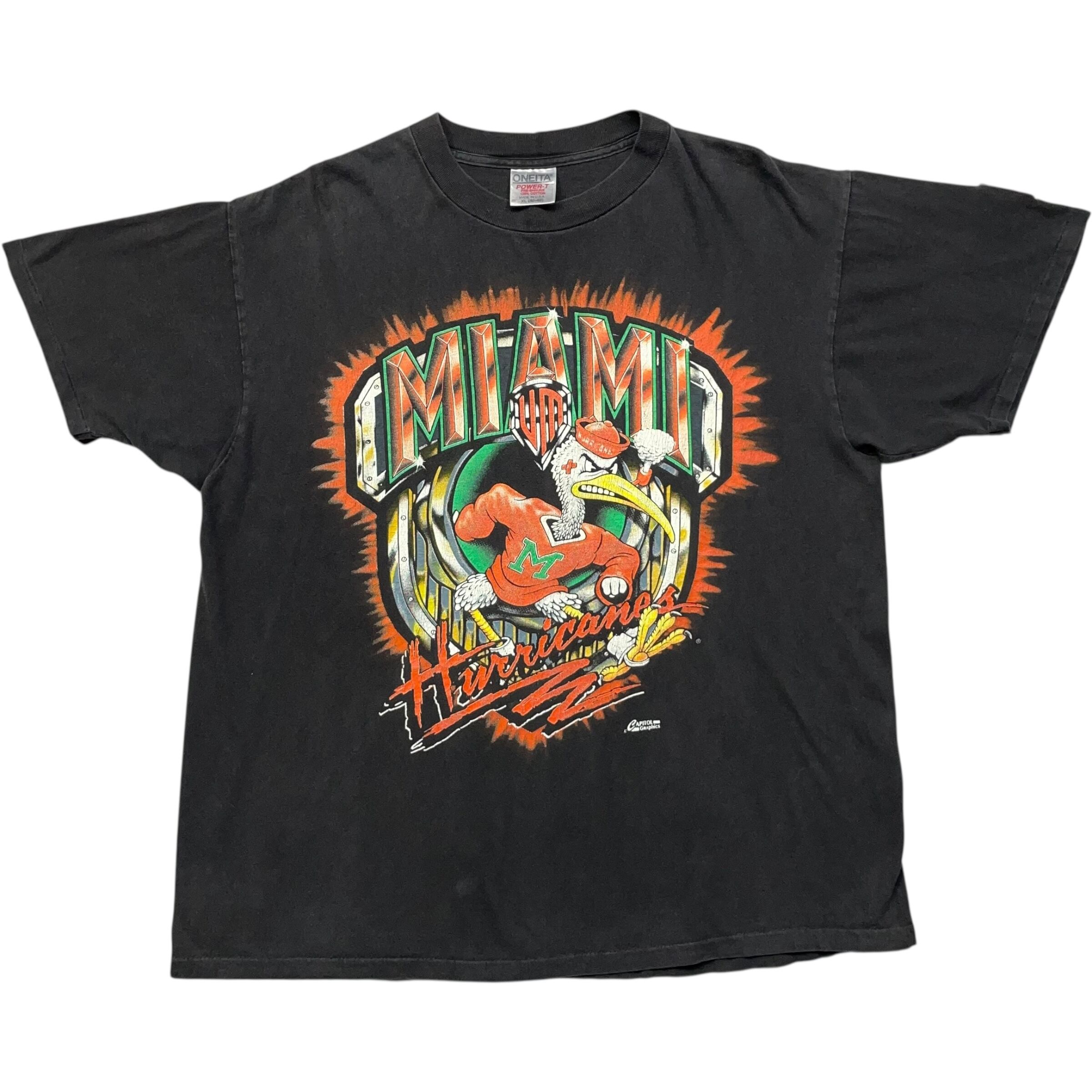 《XL》 ONEITA オニータ Tシャツ アメリカンフットボール マイアミハリケーンズ プリント ブラック USA製90年代 vintage no.7293