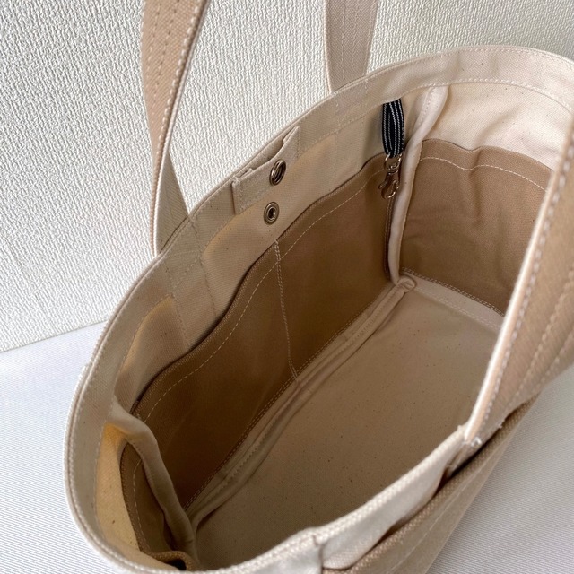 「ボックストート」小サイズ「生成り✕カフェオレ」／アルマダ8号帆布【受注制作】