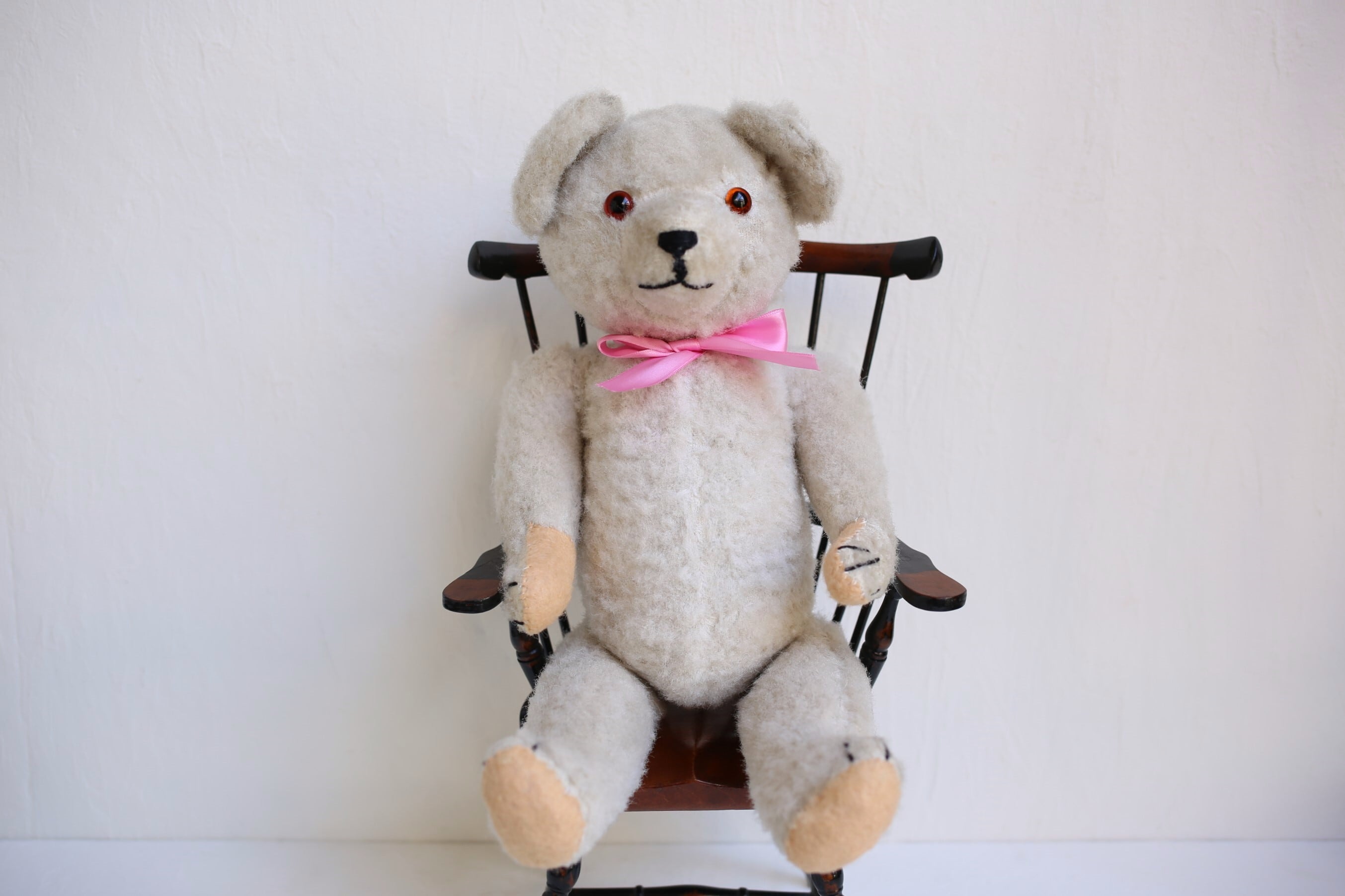 フランス アンティーク ヴィンテージ テディベア ホワイトベア 43cm N-03311