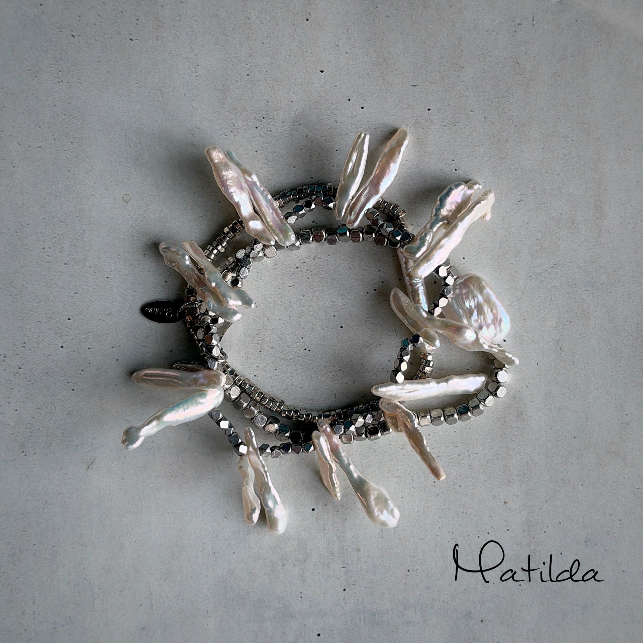 metal & stone bracelet(淡水パールB)