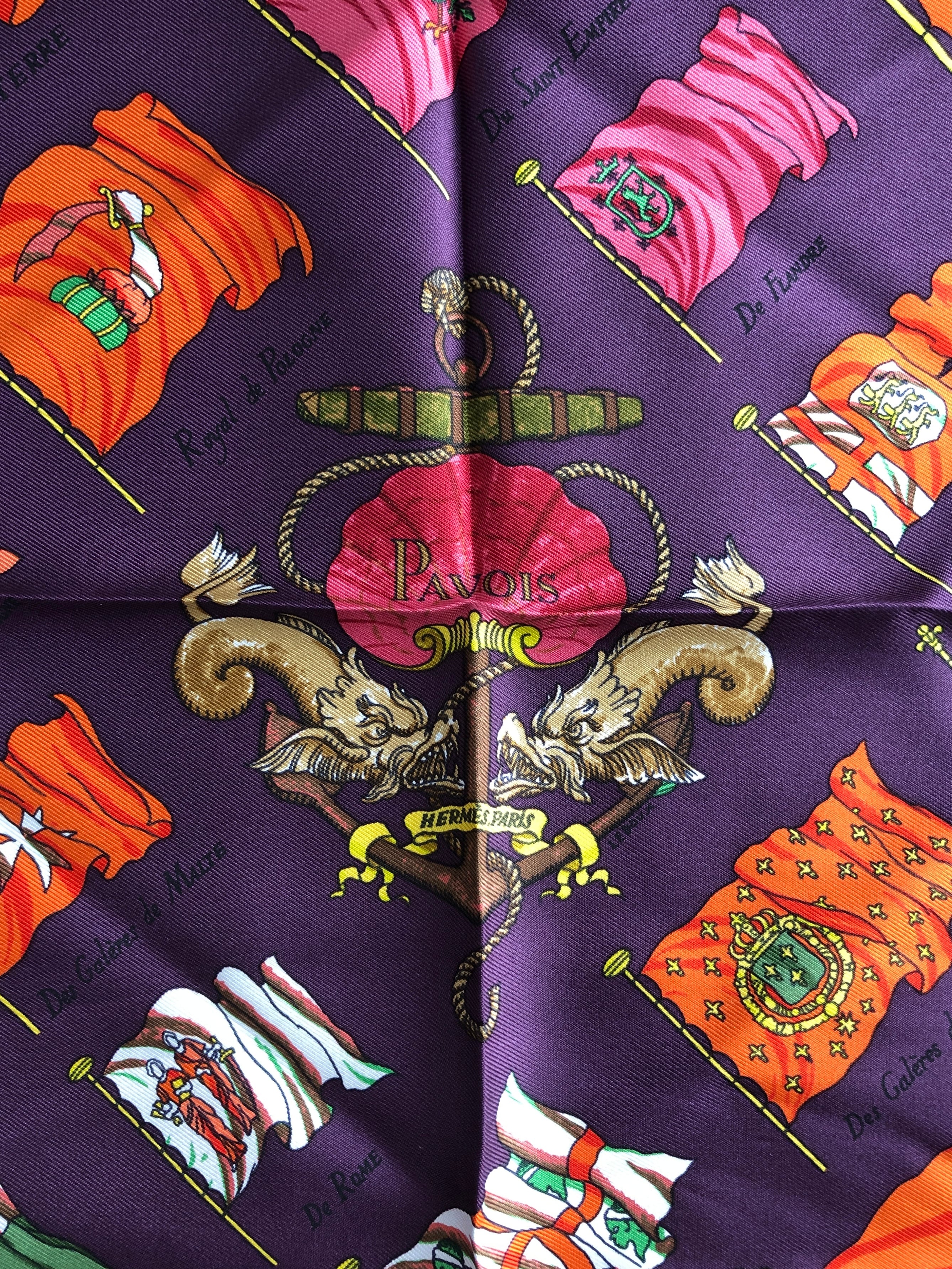 HERMES エルメス スカーフ パープル 船旗 シルク PAVOIS プチカレ カレ