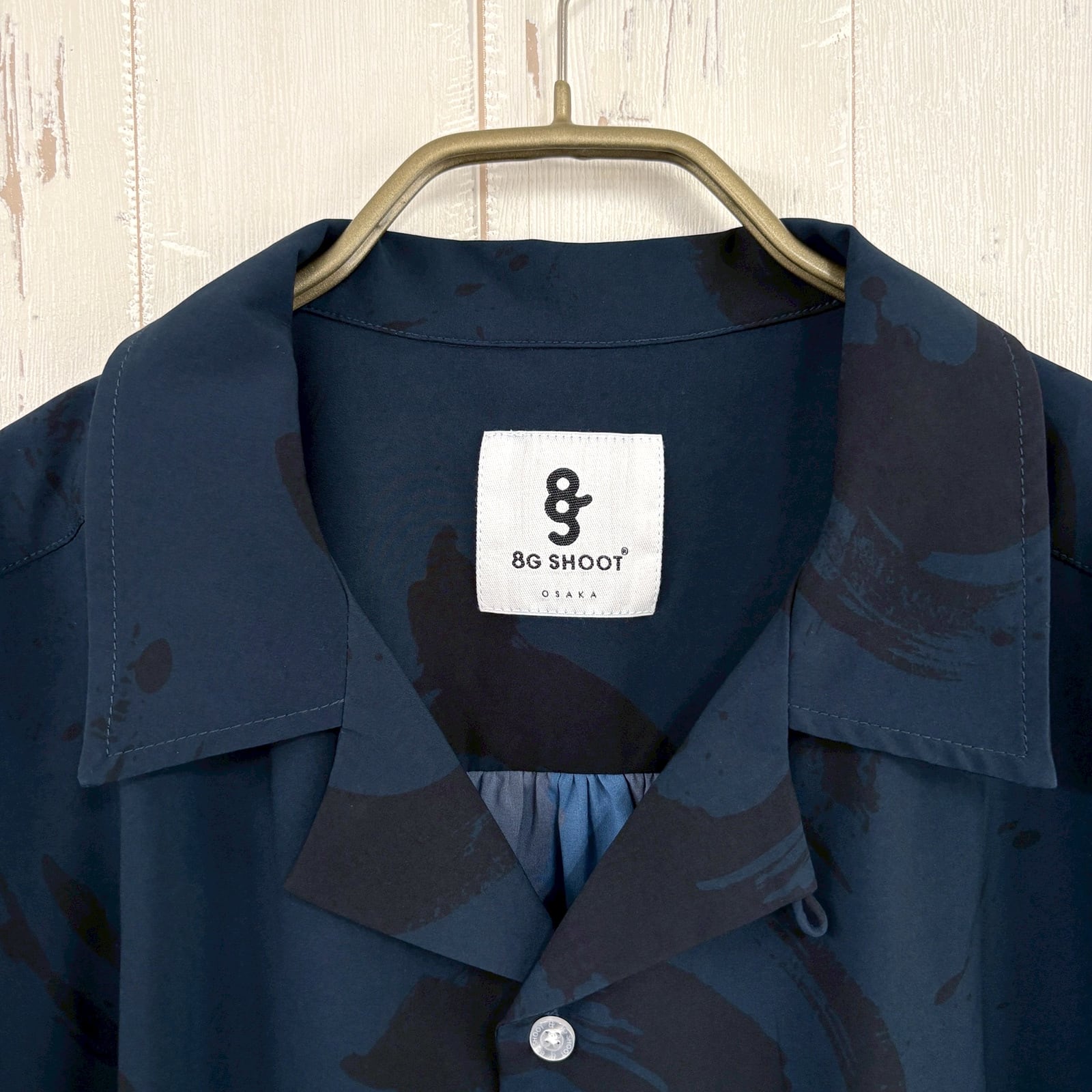CALLIGRAPHY PATTERN OPEN COLLAR SHIRTS -NAVY- | 8G SHOOT WEBSTORE