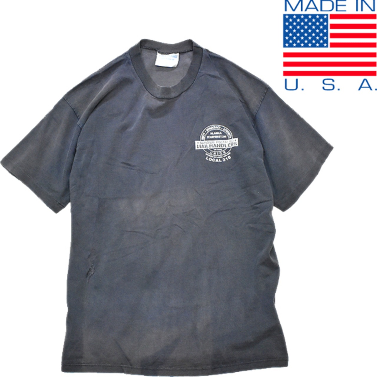 1点物◇USA製ビンテージ90s絶妙フェード黒バックプリントTシャツ古着L 