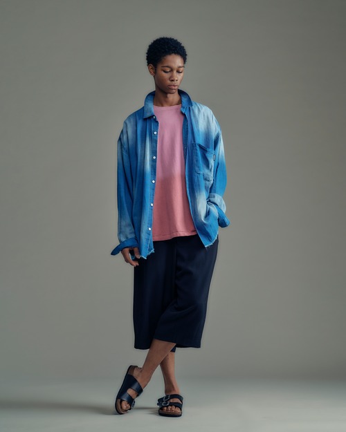 ADAM PATEK aging sheer denim  shirt (BLU) AP2615008