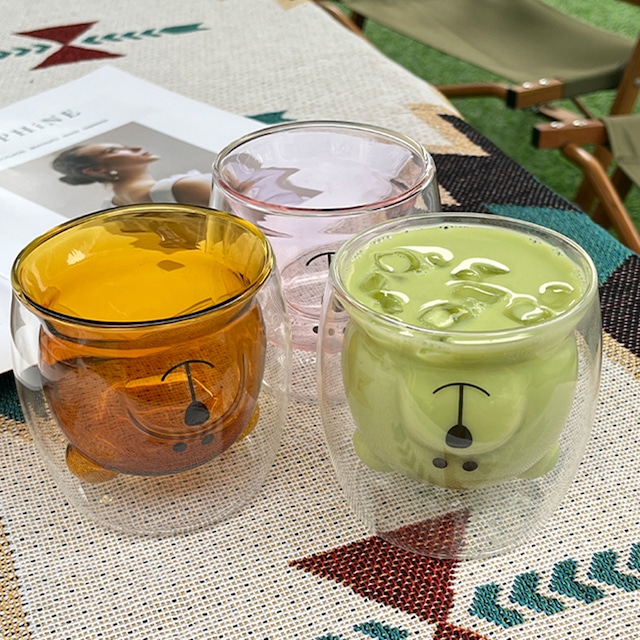 【CUP】韓国風クマデザイン二層グラスカップ