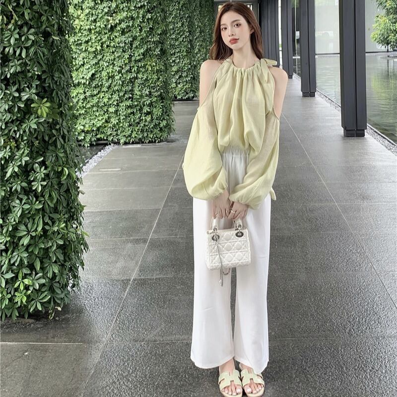 サマースタイルストラップレスシャツ トップス パンツ ルーズカジュアルロングレディース 夏物 YY-ファッション5498917650