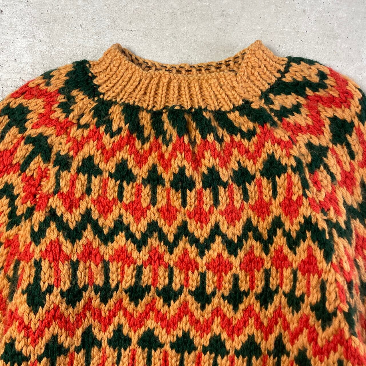 ハンドニット 総柄 ウールニットセーター メンズ2XL相当 古着