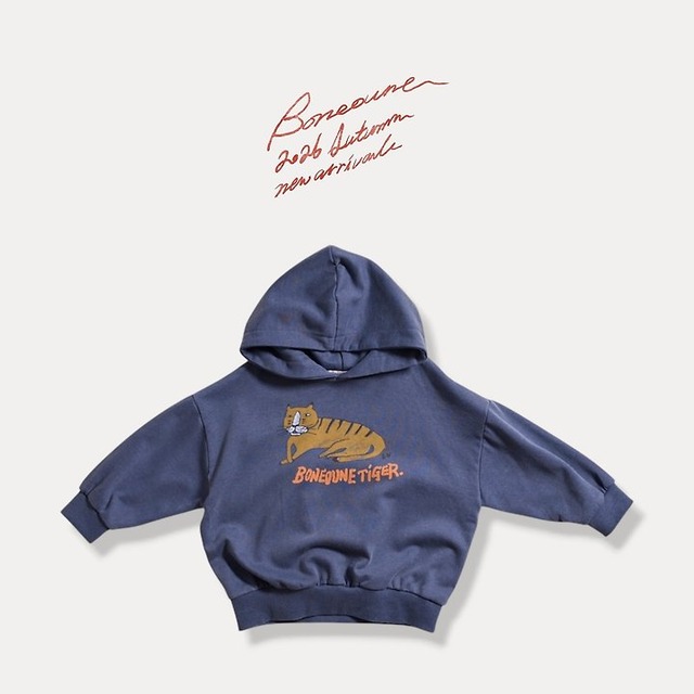 【取寄】boneoune｜pigment tiger hoodie｜ピグメントタイガーフーディー｜XS-JL｜kids&jr｜26 autumn