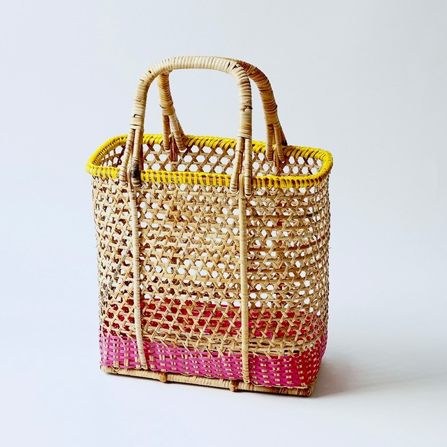 【 yao 】 Rattan basket "バスケット" / Yellow x Pink