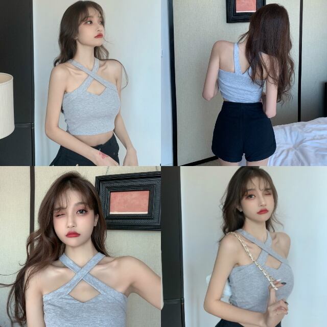 送料無料 ☆ 3カラー ショート フロントクロス キャミソール ビスチェ