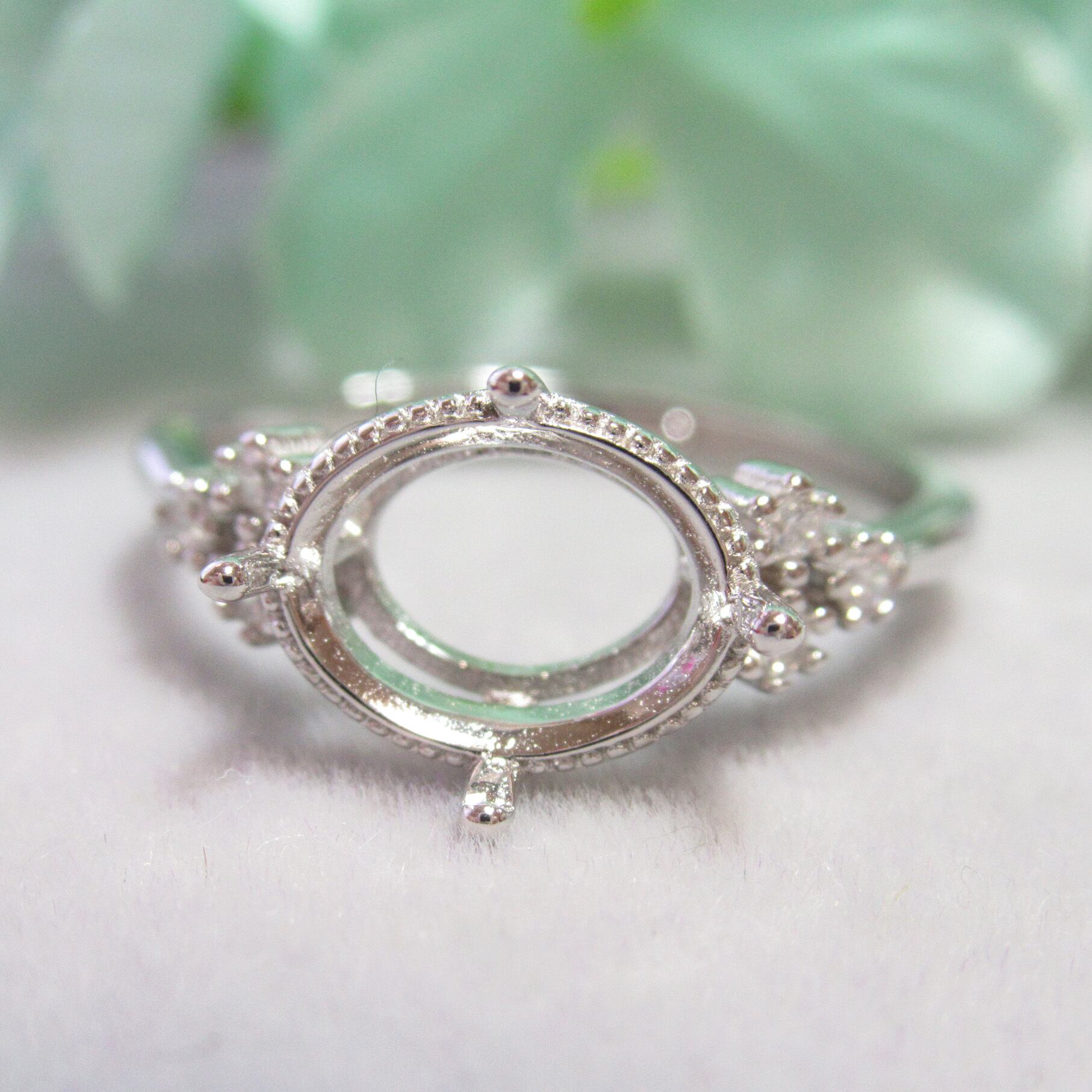 アウトレット9×7㎜ 横向き ミルフレーム 3CZ S925 リング台 SV