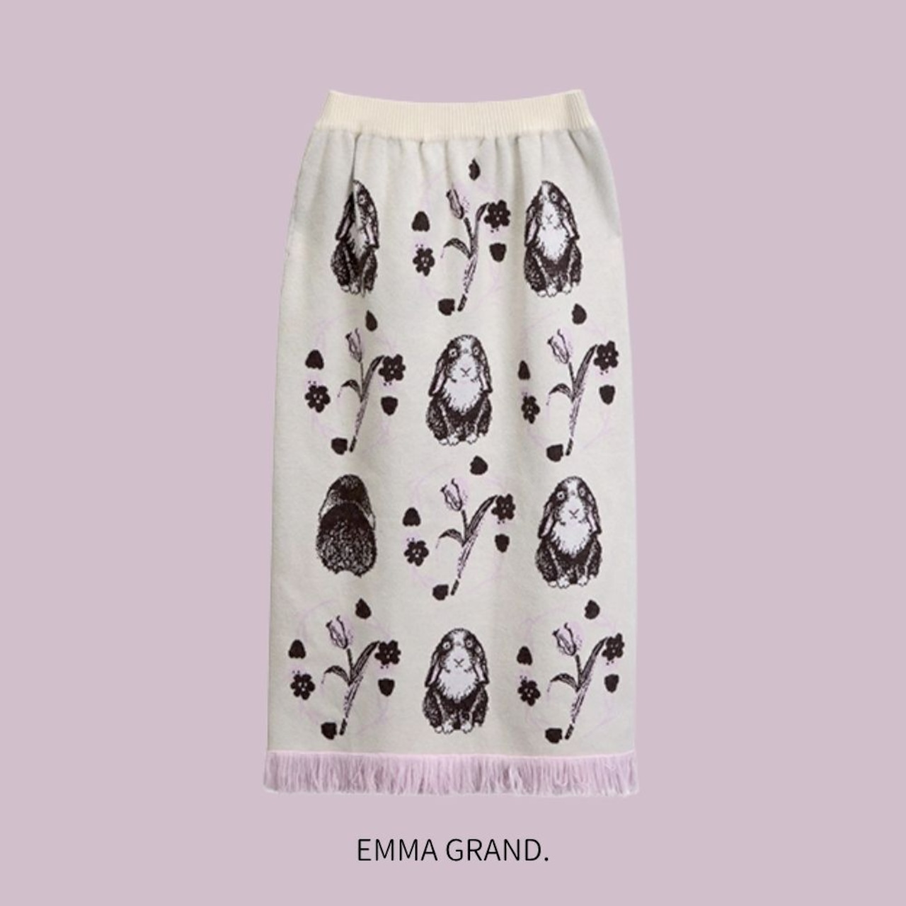 ロップイヤーラビット裾フリンジニットスカート E00533