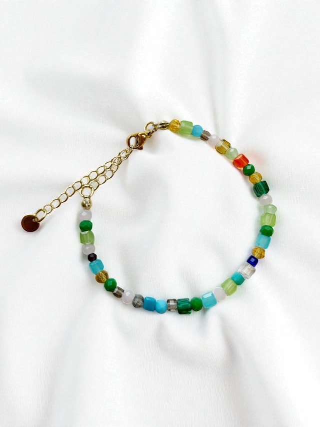 ビーズネックレス/ブレスレットセットA (ブルー系)【マンテル留め金具タイプ】