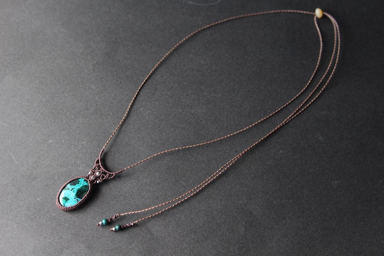 Chrysocolla malachite  micro macrame necklace