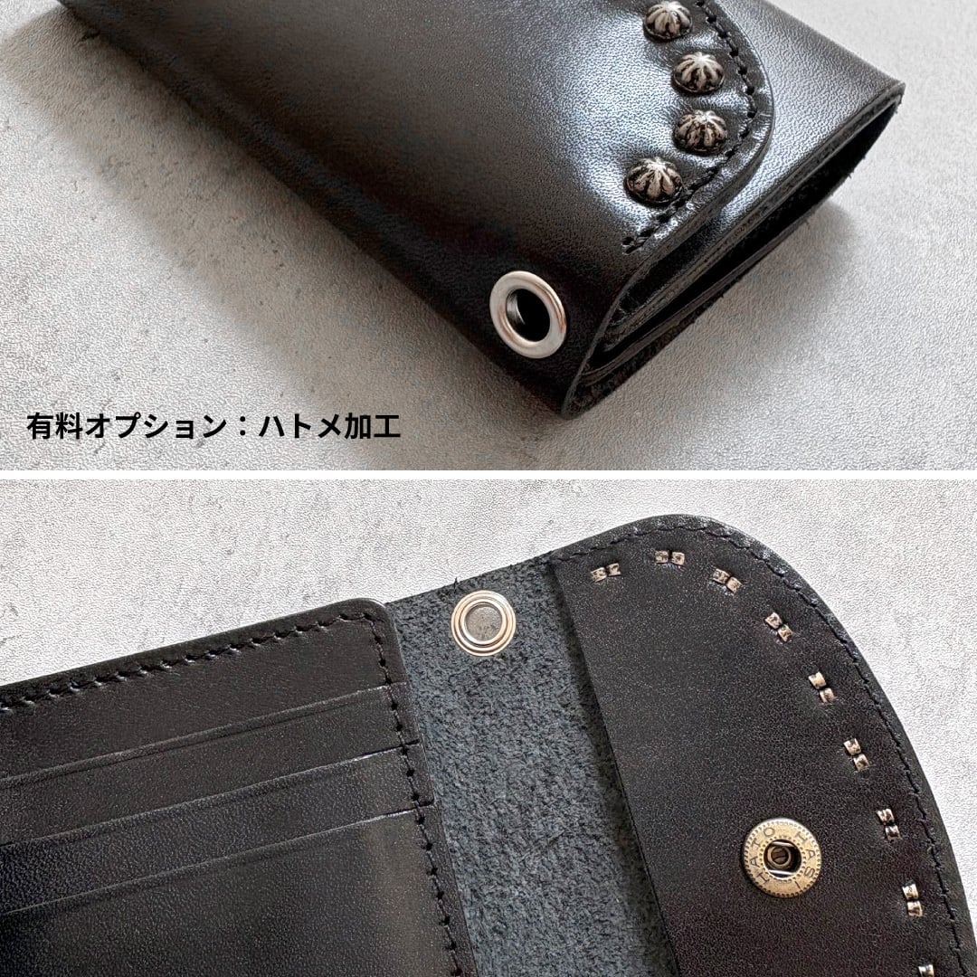 栃木レザー 三つ折り財布 スタッズ財布 日本製 Made in Japan