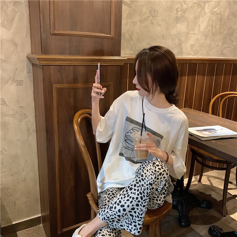 レオパード柄パンツ×ロゴTシャツ No.00030 | 7822