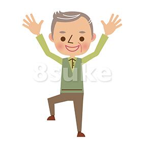 イラスト素材:バンザイをするおじいちゃん(ベクター・JPG)
