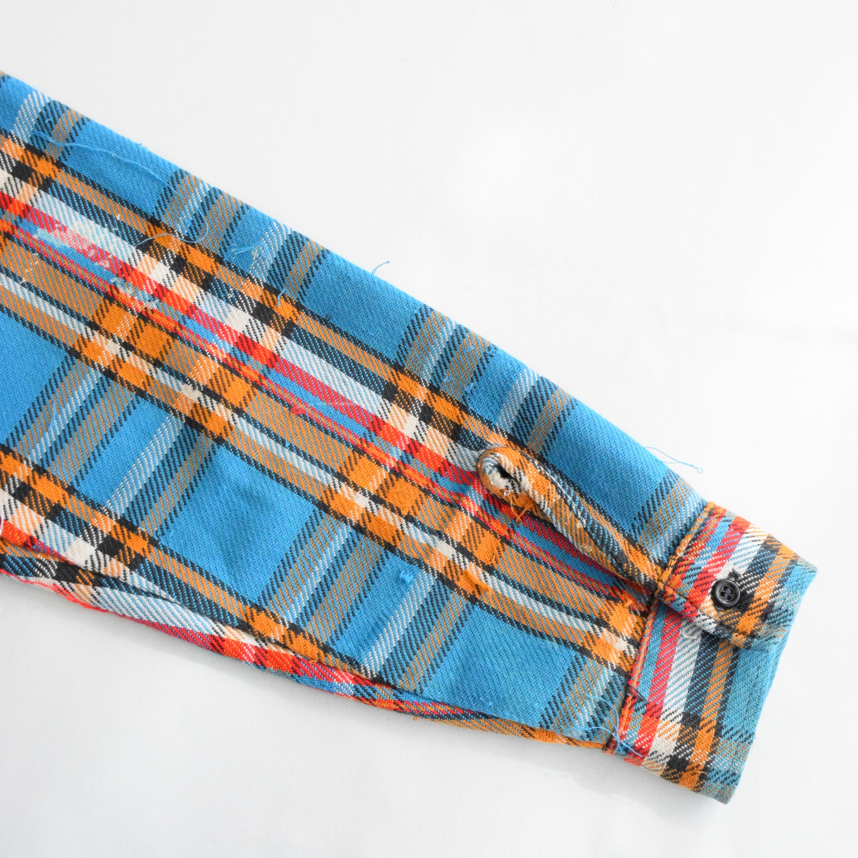 60's FIVE BROTHER ネルシャツ メンズL ブルー×オレンジ ヘビネル