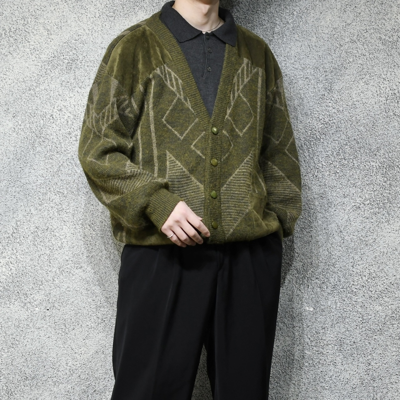 switching design mohair blend cardigan