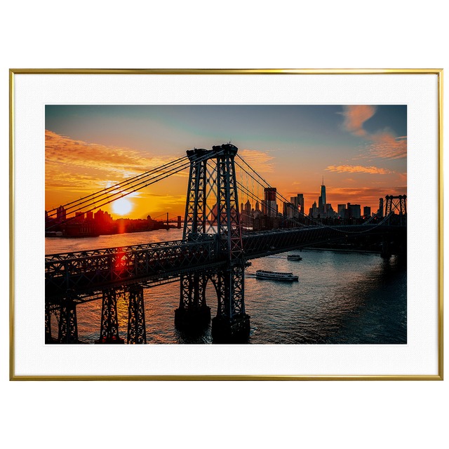 アメリカ写真 ニューヨーク 夕日に染まるブルックリンブリッジ インテリア アートポスター額装 AS1601