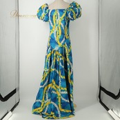 フラダンス 衣装 T&L MUUMUU FACTORY ムームーファクトリー ワンピース ドレス ブルー系 花柄 植物柄 ハワイアンプリント ハワイアン アロハ フラ ダンス レッスン 練習 ハワイアンダンス 青 水色 黄 緑 白 イエロー系 ホワイト系 グリーン系 華やか 鮮やか さわやか かわいい おしゃれ