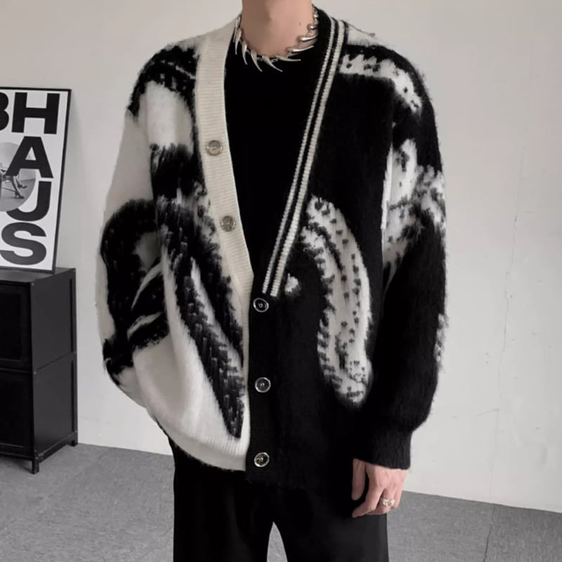 ボタンフロント 総柄 ルーズ カーディガン 1color MOJ0124