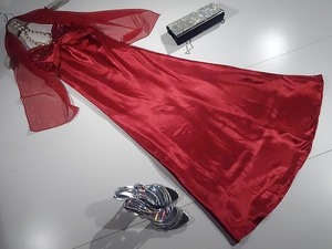 ★7号(S)☆サテンラインスト－ン飾りロングドレス(DRN0066)