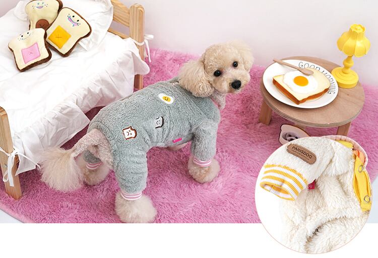 morning button all-in one S ~ 2XL 2color  /  犬服 秋冬 新作 もこもこ 可愛い 犬の服 ドッグウェア フリース オールインワン ペット ワンコ服 小型犬 中型犬 猫 ロンパース tsu36