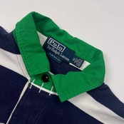 90s 00s Polo by Ralph Lauren ラルフローレン CUSTOM FIT ボーダー エンブレム 鹿の子 半袖 ラガーシャツ ポロシャツ M/ネイビー×ホワイト メンズ オールド
