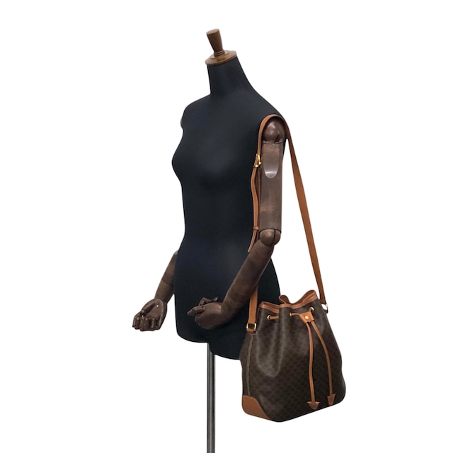 CELINE セリーヌ マカダム ショルダーバッグ ブラウン PVC 巾着 vintage ヴィンテージ オールド wskrpv