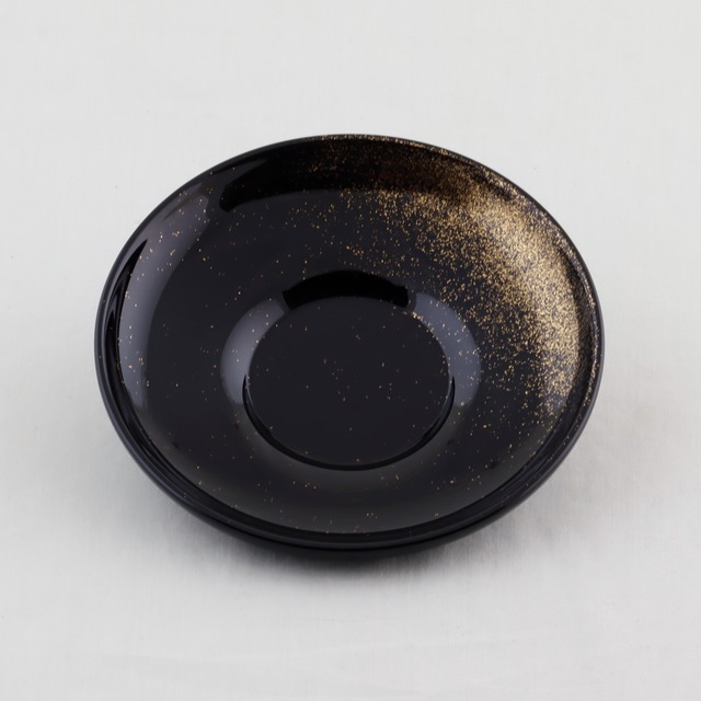 1623  輪島塗　茶托／4.2ダルマ形／黒塗／瑞雲蒔絵／五枚組