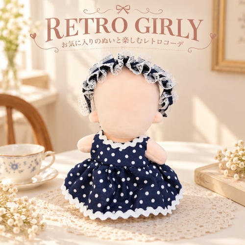 レトロフレンチなドット柄ワンピース＆フリルヘッドドレス