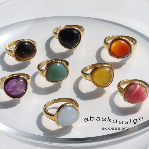 【ネコポス便】金属アレルギー対応  天然石カラーストーン キャンディーリング　0389