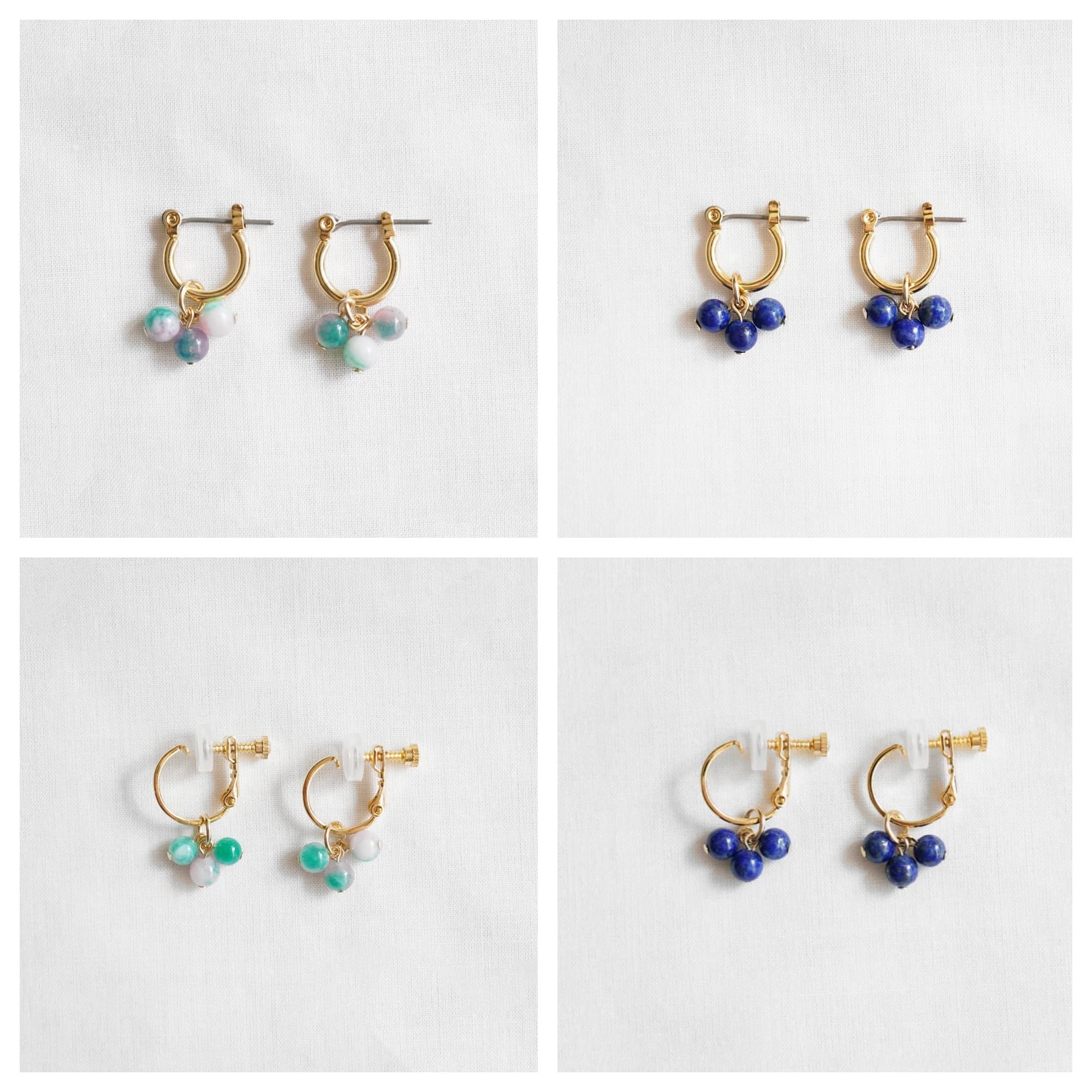 【秋グリーン】母岩アクプー☆天然石ピアス フックピアス K10イエローゴールド シンセグリーンクォーツ