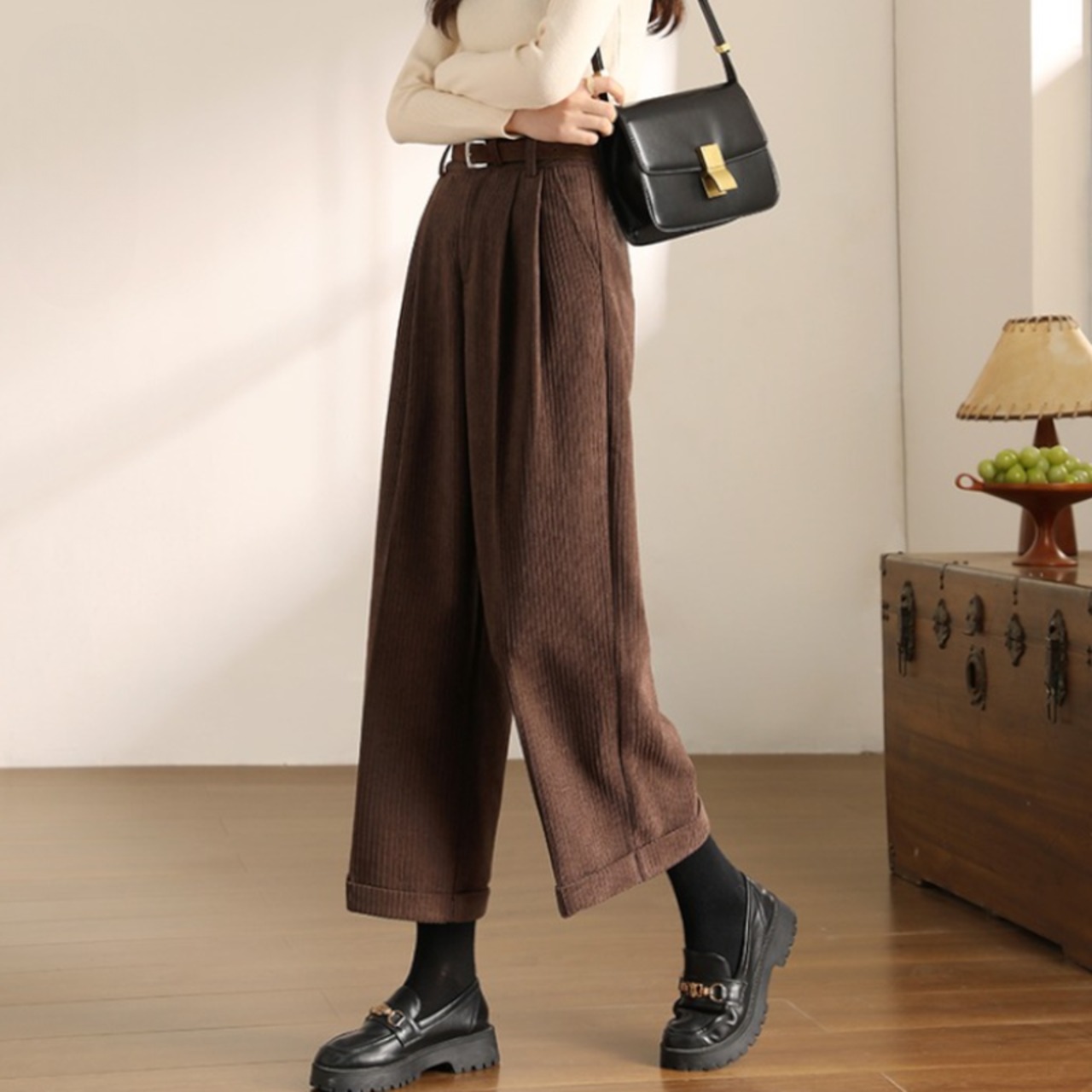 コーデュロイワイドクロップドパンツ W01156