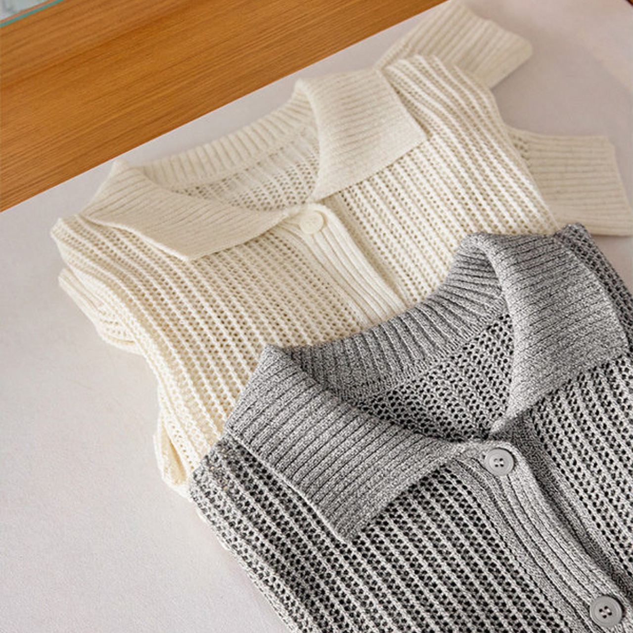 Mesh Knit Collared Cardigan T4423