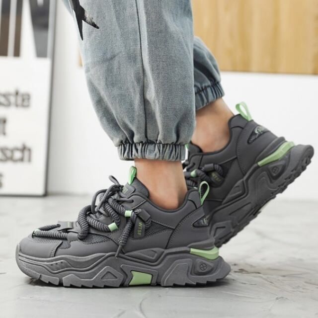 予約販売】スニーカー 韓国 メンズ ゴツ底 厚底 靴 バイカラー