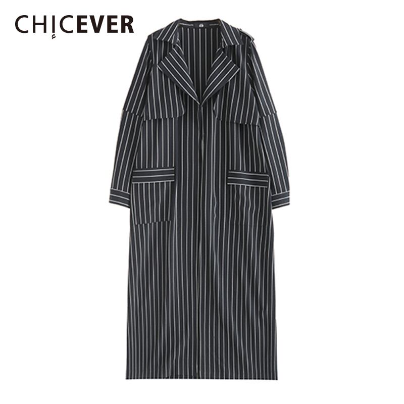 CHICEVERヴィンテージストライプトレンチコートレディースウインドブレーカー2020春ルースビッグサイズオーバーコートコート服 スプリング 春物 ビンテージ 6base552087348016