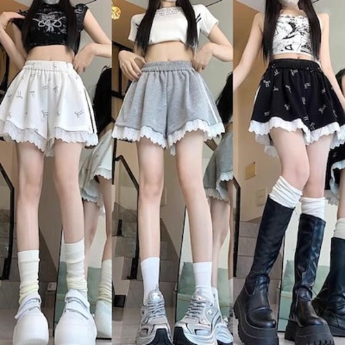 2024 春夏パンツ ショート丈 ウエストゴム ハイウエスト 美脚効果 脚長効果 細見え 夏 おしゃれ かわいい キュート 韓国ファッション系 レディース お出かけ