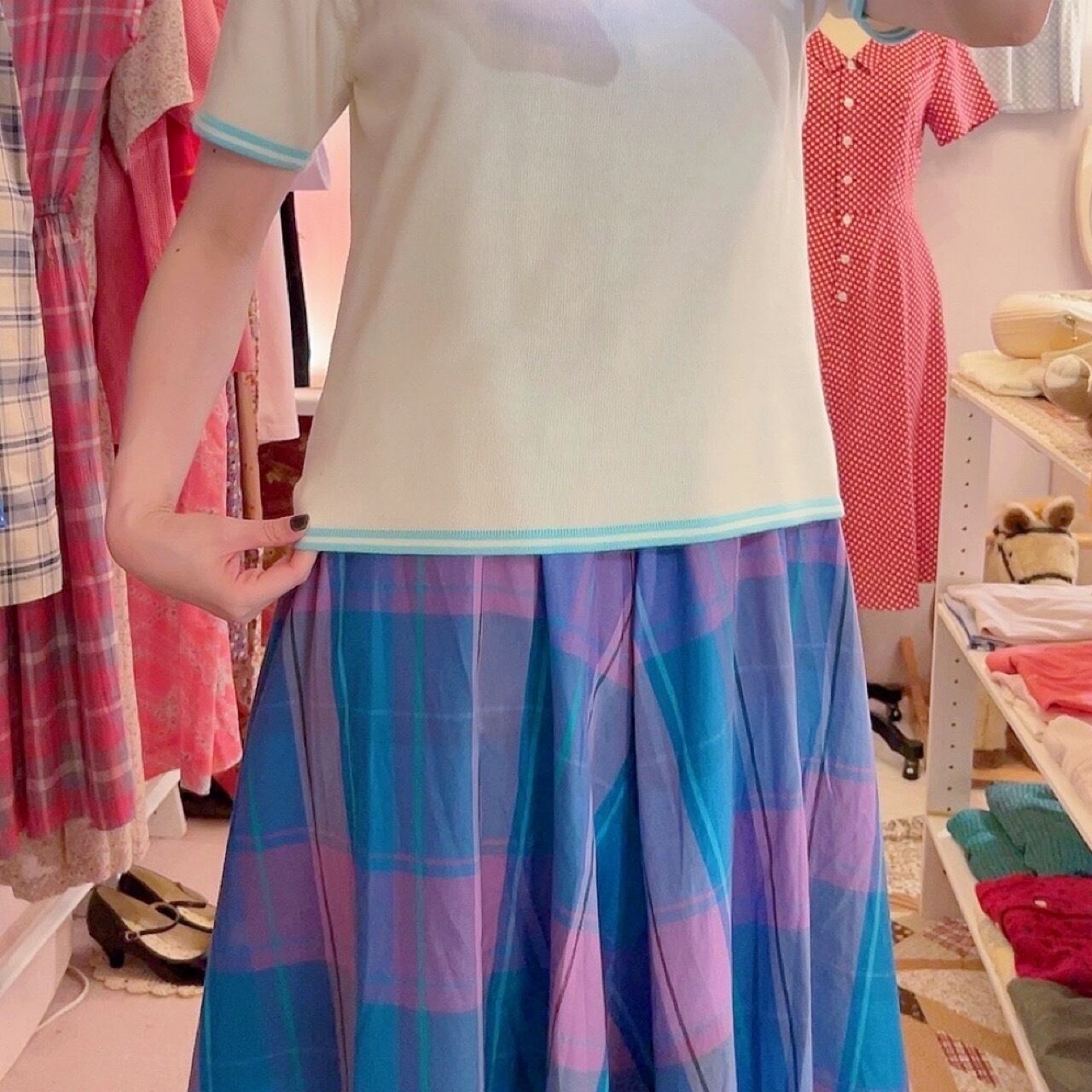 pastel mint blue line polo knit