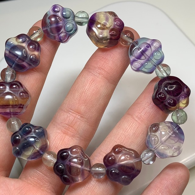 5.カラフル☆グラデーション肉球フローライト・ブレスレット