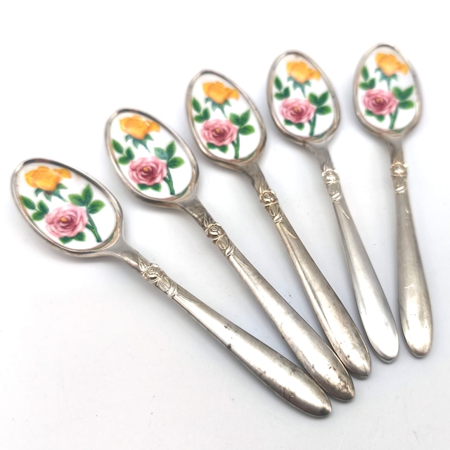 CELINE LINDEN・セリーヌ・リンデン・七宝焼・花柄・ティースプーン・5本セット・No.260227-07・梱包サイズ60