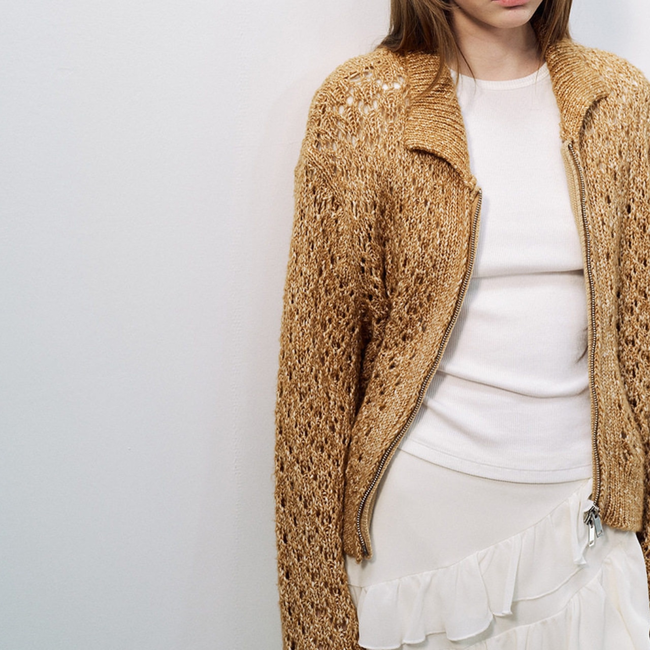 zip-up knit jacket 【3color】 T0757