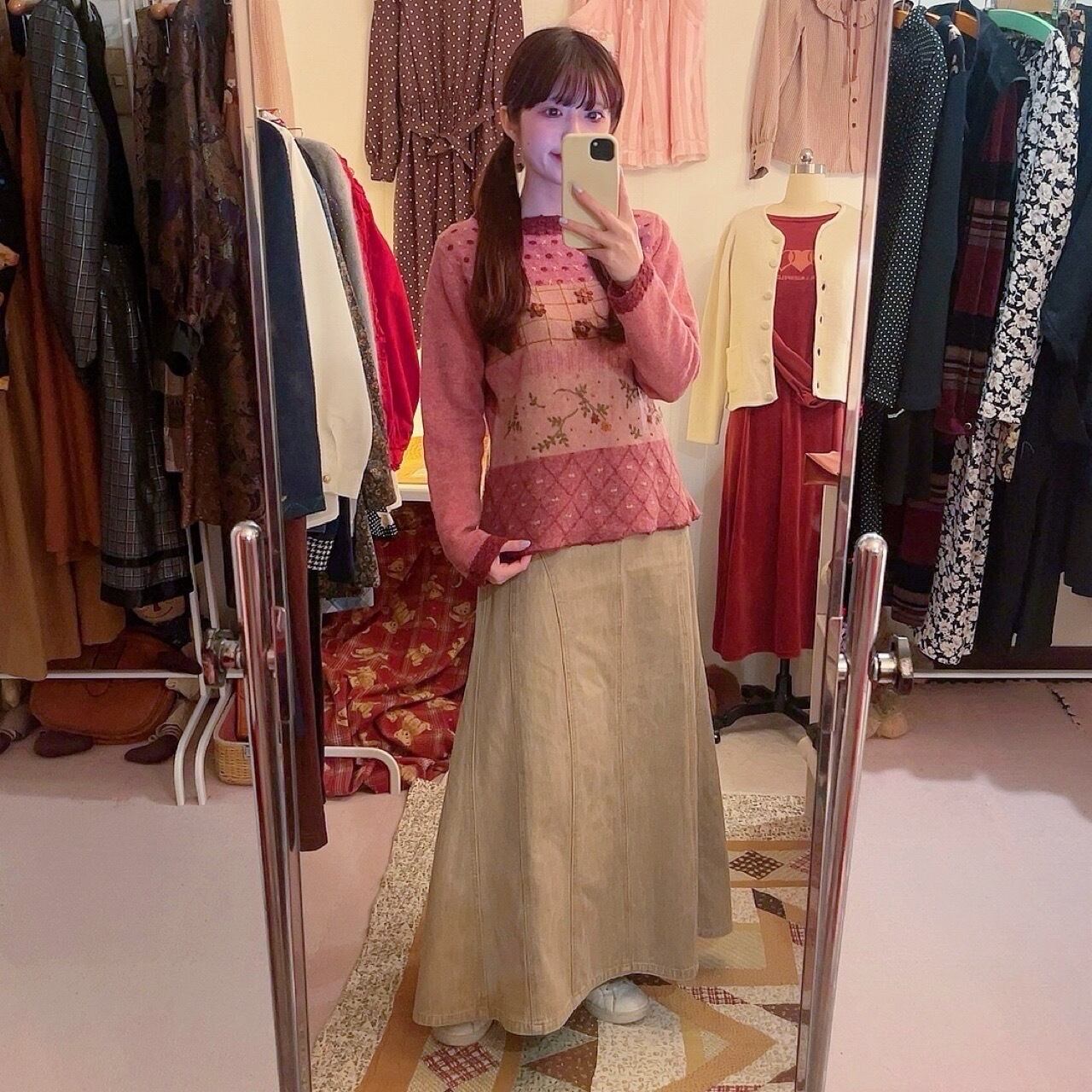 pink flower wool knit sweater