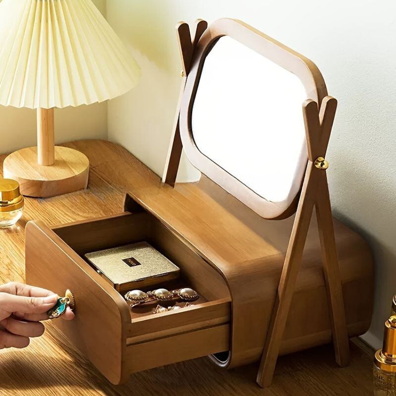 メイク ボックス ヴィンテージ調 コンパクト シンプル 化粧 鏡 付き