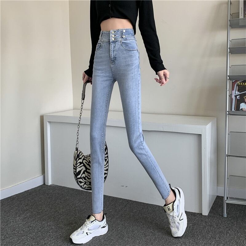 スプリングハイウェスト薄手パンツ スタイルジーンズ 春物 試着室20068450764