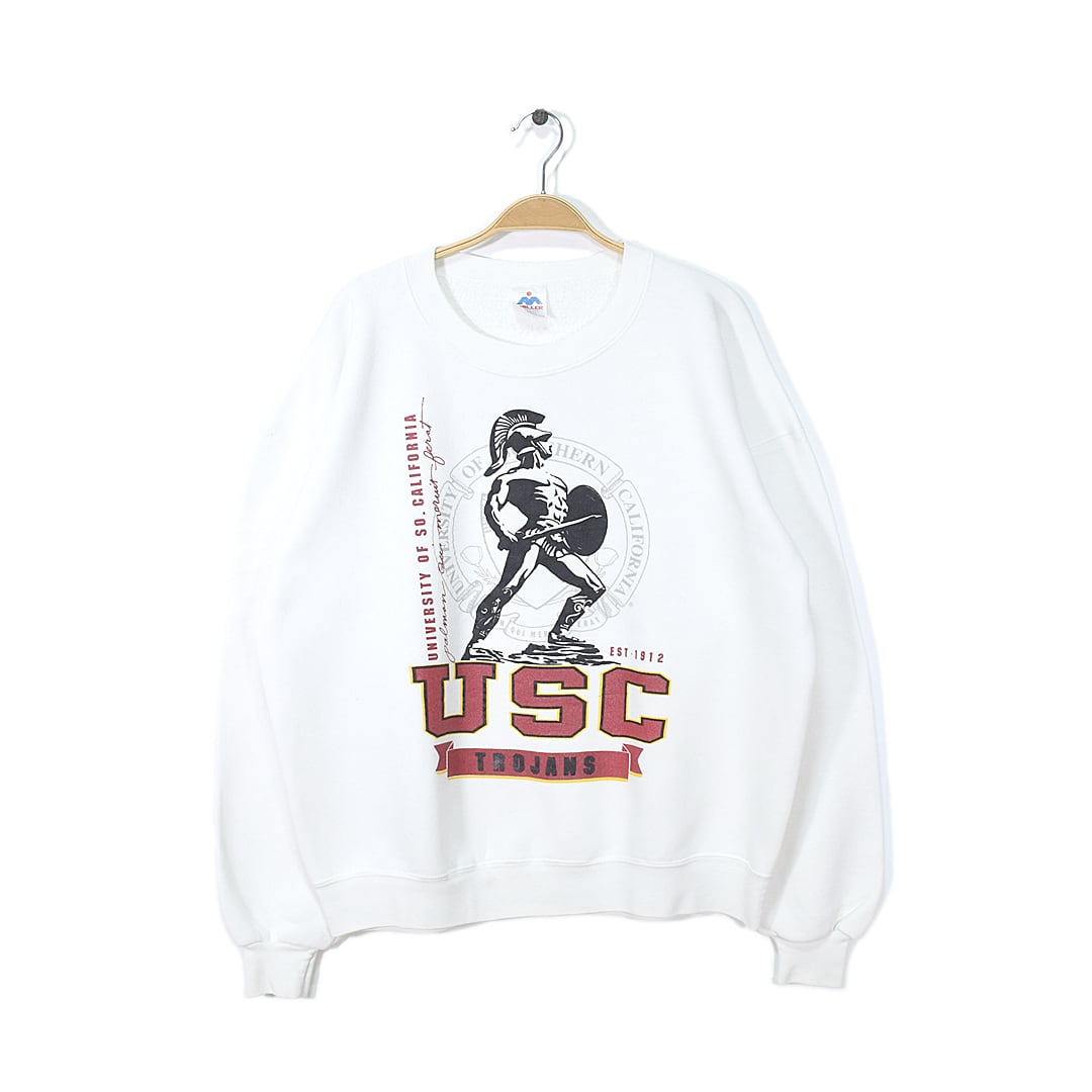 80s  USC トロージャンズ ミラー USA製 ヴィンテージ スウェット ホワイト 白 トレーナー MILLER 南カリフォルニア大学 メンズL アメカジ 古着 @CF0699