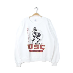 80s  USC トロージャンズ ミラー USA製 ヴィンテージ スウェット ホワイト 白 トレーナー MILLER 南カリフォルニア大学 メンズL アメカジ 古着 @CF0699